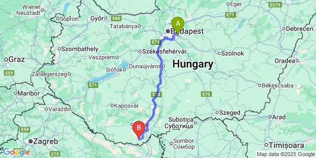 Map: Budapest Airport (BUD), Ferihegy, Liszt Ferenc to Nagyharsány