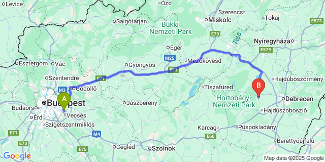 Map: Budapest Airport (BUD), Ferihegy, Liszt Ferenc to Nagyhegyes