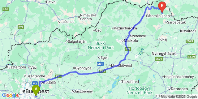 Map: Budapest Airport (BUD), Ferihegy, Liszt Ferenc to Nagyhuta