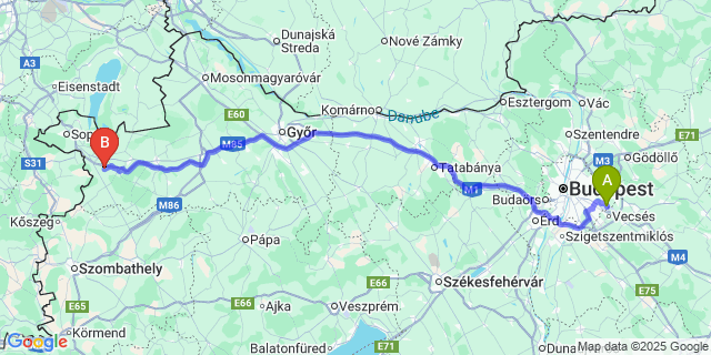 Map: Budapest Airport (BUD), Ferihegy, Liszt Ferenc to Nagylózs