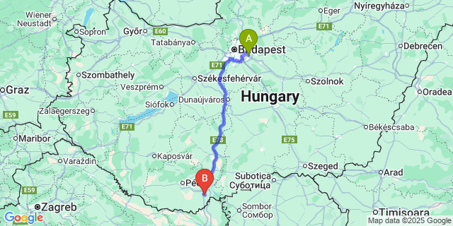 Map: Budapest Airport (BUD), Ferihegy, Liszt Ferenc to Nagynyárád