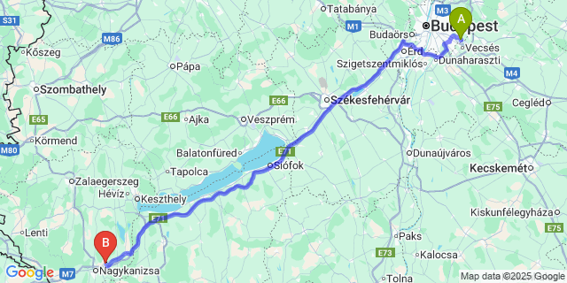 Map: Budapest Airport (BUD), Ferihegy, Liszt Ferenc to Nagyrécse