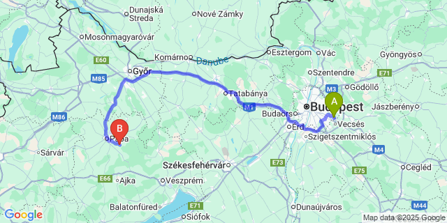 Map: Budapest Airport (BUD), Ferihegy, Liszt Ferenc to Nagytevel