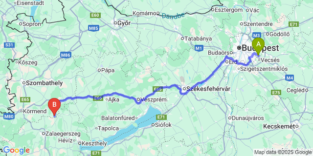 Map: Budapest Airport (BUD), Ferihegy, Liszt Ferenc to Nagytilaj