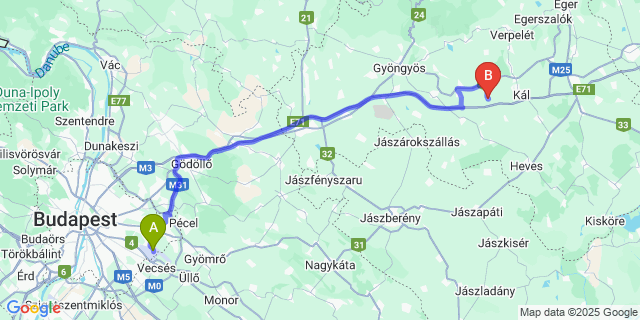 Map: Budapest Airport (BUD), Ferihegy, Liszt Ferenc to Nagyút