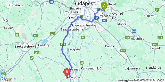 Map: Budapest Airport (BUD), Ferihegy, Liszt Ferenc to Nagyvenyim