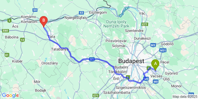 Map: Budapest Airport (BUD), Ferihegy, Liszt Ferenc to Naszály