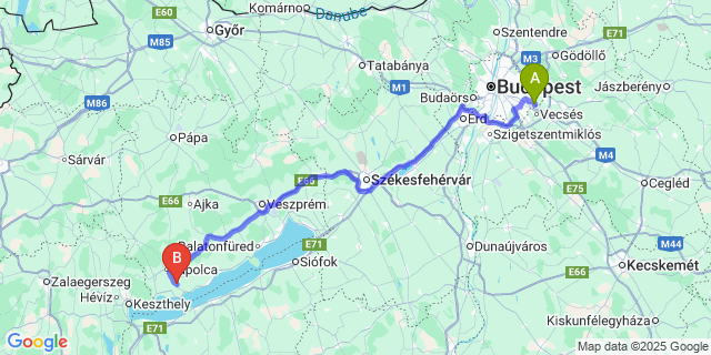 Map: Budapest Airport (BUD), Ferihegy, Liszt Ferenc to Nemesgulács