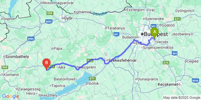 Map: Budapest Airport (BUD), Ferihegy, Liszt Ferenc to Nemeshany