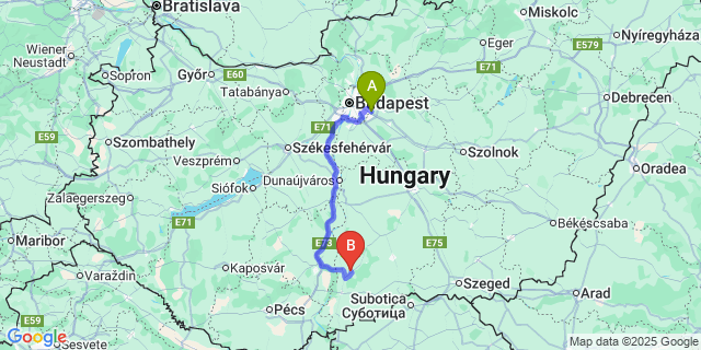 Map: Budapest Airport (BUD), Ferihegy, Liszt Ferenc to Nemesnádudvar