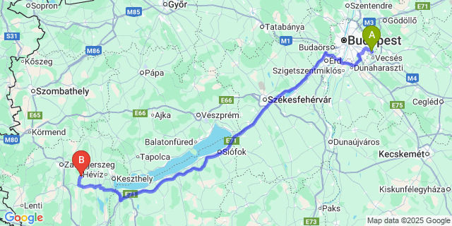 Map: Budapest Airport (BUD), Ferihegy, Liszt Ferenc to Nemesrádó