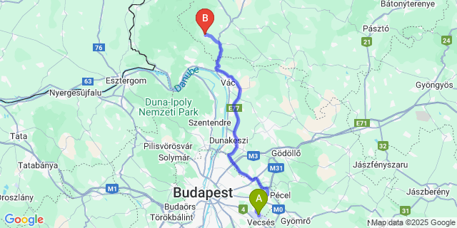 Map: Budapest Airport (BUD), Ferihegy, Liszt Ferenc to Nógrád