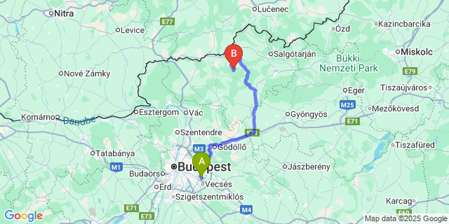 Map: Budapest Airport (BUD), Ferihegy, Liszt Ferenc to Nógrádsipek