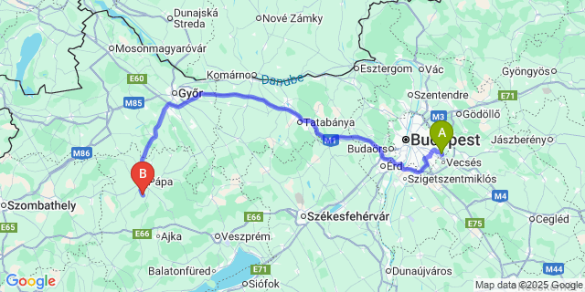 Map: Budapest Airport (BUD), Ferihegy, Liszt Ferenc to Nóráp