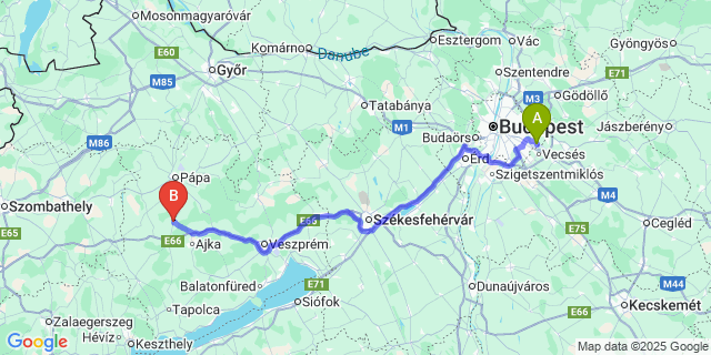 Map: Budapest Airport (BUD), Ferihegy, Liszt Ferenc to Noszlop