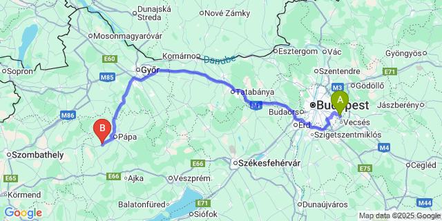 Map: Budapest Airport (BUD), Ferihegy, Liszt Ferenc to Nyárád