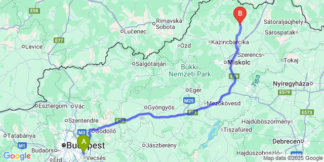 Map: Budapest Airport (BUD), Ferihegy, Liszt Ferenc to Nyésta