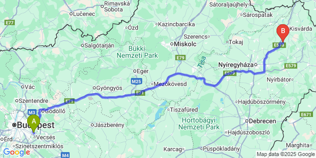 Map: Budapest Airport (BUD), Ferihegy, Liszt Ferenc to Nyírtass