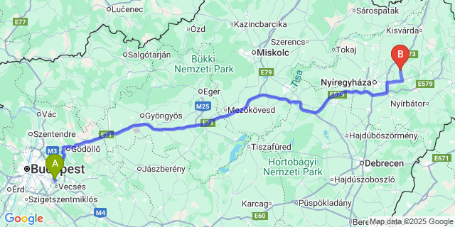 Map: Budapest Airport (BUD), Ferihegy, Liszt Ferenc to Nyírtét