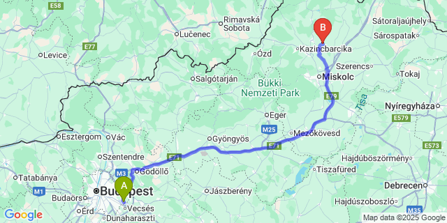 Map: Budapest Airport (BUD), Ferihegy, Liszt Ferenc to Nyomár