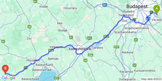 Map: Budapest Airport (BUD), Ferihegy, Liszt Ferenc to Öcs