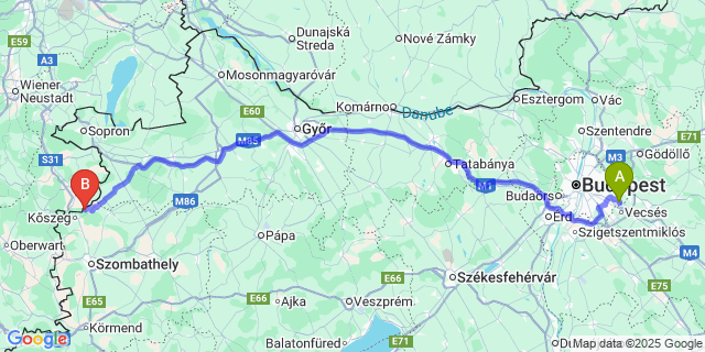 Map: Budapest Airport (BUD), Ferihegy, Liszt Ferenc to Ólmod