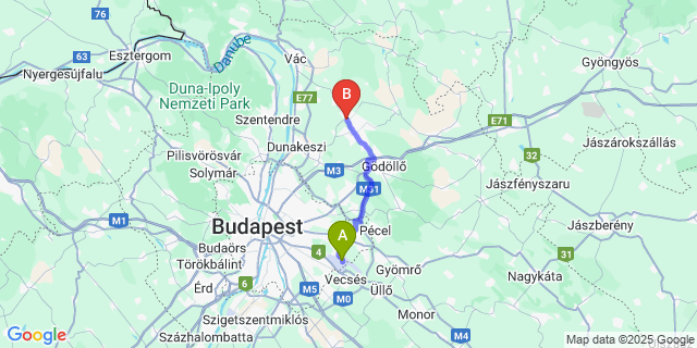 Map: Budapest Airport (BUD), Ferihegy, Liszt Ferenc to Őrbottyán