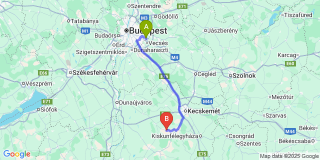 Map: Budapest Airport (BUD), Ferihegy, Liszt Ferenc to Orgovány