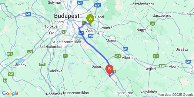 Map: Budapest Airport (BUD), Ferihegy, Liszt Ferenc to Örkény