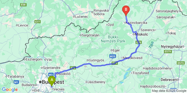 Map: Budapest Airport (BUD), Ferihegy, Liszt Ferenc to Ormosbánya