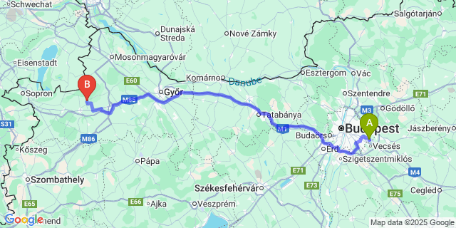 Map: Budapest Airport (BUD), Ferihegy, Liszt Ferenc to Osli