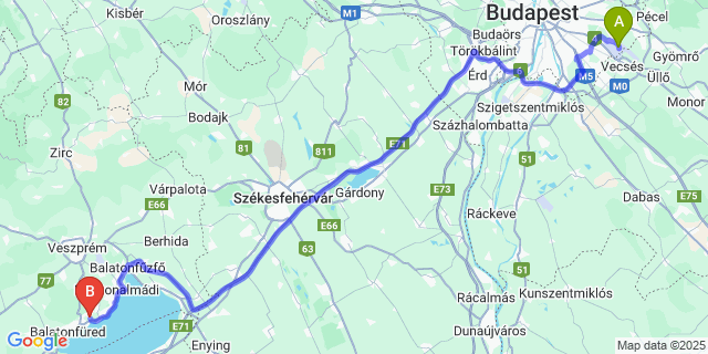 Map: Budapest Airport (BUD), Ferihegy, Liszt Ferenc to Paloznak
