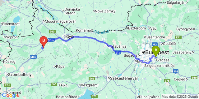 Map: Budapest Airport (BUD), Ferihegy, Liszt Ferenc to Pásztori