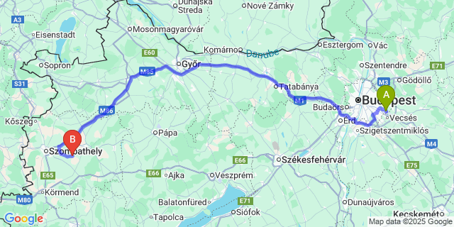 Map: Budapest Airport (BUD), Ferihegy, Liszt Ferenc to Pecöl