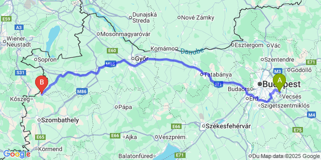 Map: Budapest Airport (BUD), Ferihegy, Liszt Ferenc to Peresznye