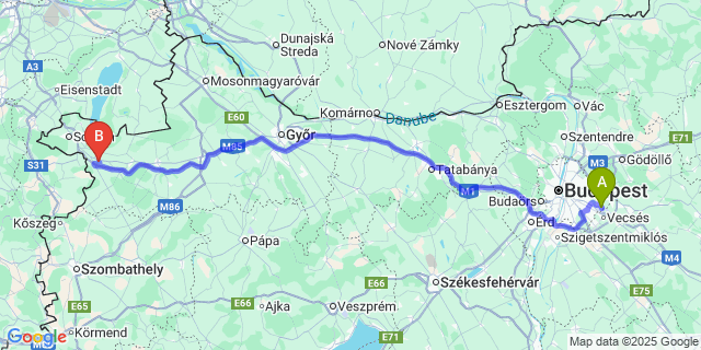 Map: Budapest Airport (BUD), Ferihegy, Liszt Ferenc to Pereszteg
