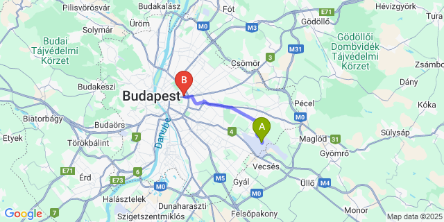 Map: Budapest Airport (BUD), Ferihegy, Liszt Ferenc to Pest