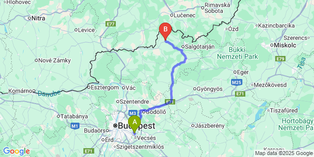 Map: Budapest Airport (BUD), Ferihegy, Liszt Ferenc to Piliny