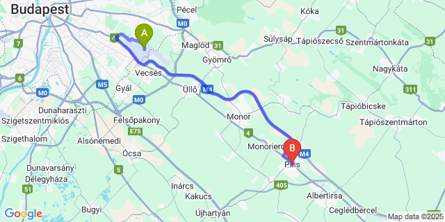 Map: Budapest Airport (BUD), Ferihegy, Liszt Ferenc to Pilis