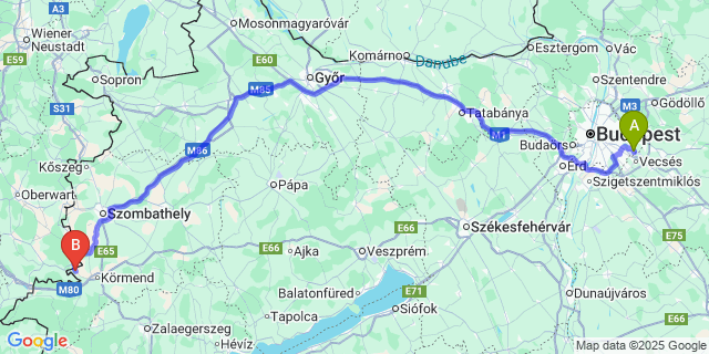 Map: Budapest Airport (BUD), Ferihegy, Liszt Ferenc to Pinkamindszent