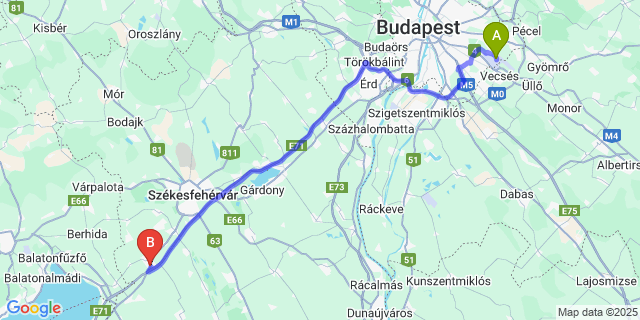 Map: Budapest Airport (BUD), Ferihegy, Liszt Ferenc to Polgárdi