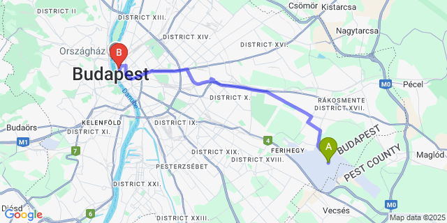 Map: Budapest Airport (BUD), Ferihegy, Liszt Ferenc to Prestige Hotel Budapest