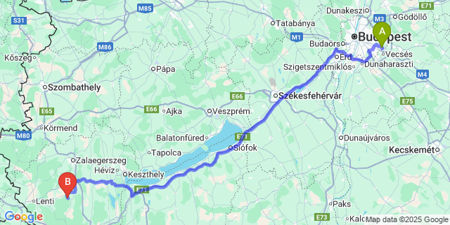 Map: Budapest Airport (BUD), Ferihegy, Liszt Ferenc to Pusztaederics