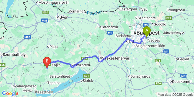 Map: Budapest Airport (BUD), Ferihegy, Liszt Ferenc to Pusztamiske