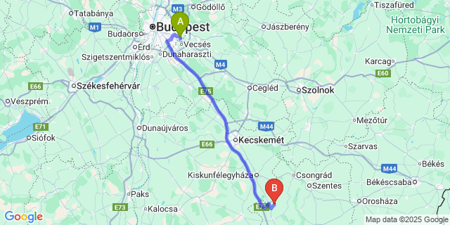 Map: Budapest Airport (BUD), Ferihegy, Liszt Ferenc to Pusztaszer