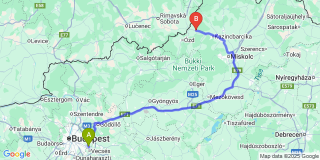 Map: Budapest Airport (BUD), Ferihegy, Liszt Ferenc to Putnok