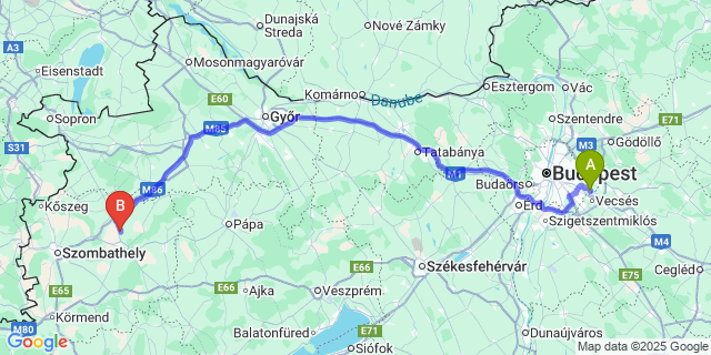 Map: Budapest Airport (BUD), Ferihegy, Liszt Ferenc to Rábapaty
