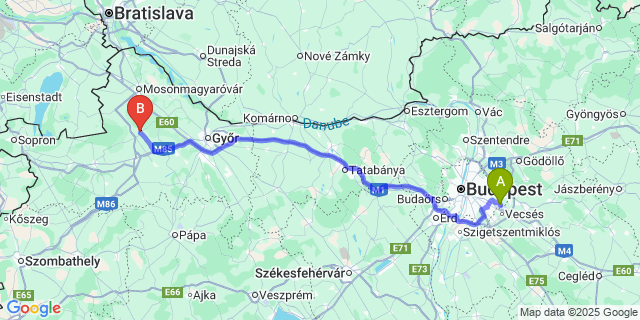 Map: Budapest Airport (BUD), Ferihegy, Liszt Ferenc to Rábcakapi
