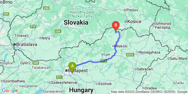 Map: Budapest Airport (BUD), Ferihegy, Liszt Ferenc to Rakaca