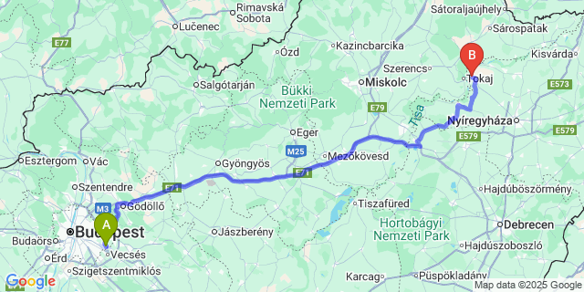 Map: Budapest Airport (BUD), Ferihegy, Liszt Ferenc to Rakamaz